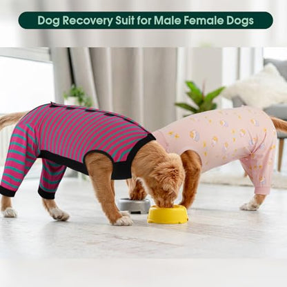 Kuoser Dog Recovery Suit with Anti Licking Rear Leg Sleeve, Rose L - color: Rose Strips, size: Large (Back Length: 40cm / 15.74")