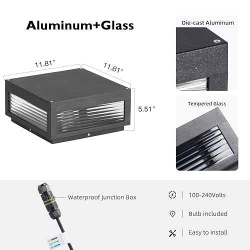 Glass Post Lights Hard Wired, IP54 Waterproof Pillar Lights - size: 11.8"L×11.8"W×5.5"H