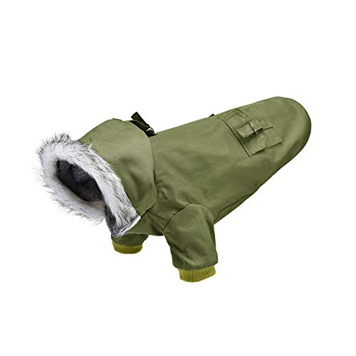 Warm Dog Hooded Trench Coat Windproof Parka Jacket for Cold Weather (S, Green) - color: Green, size: Small ( Chest Girth : 12 in )