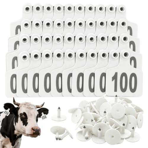 Cattle Ear Tags 001-100 Numbered Large Plastic Livestock Ear Tag,White - color: White, size: 001-100