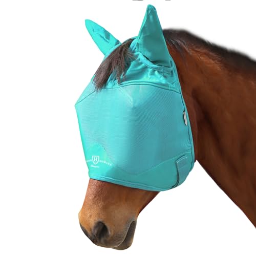 Harrison Howard UV-Proof Multi-Function Fabrics Thick Fleece Padding Horse Fly Mask Half Face with Ears Mint Arabian Medium - color: mint, size: Medium (Arabian)