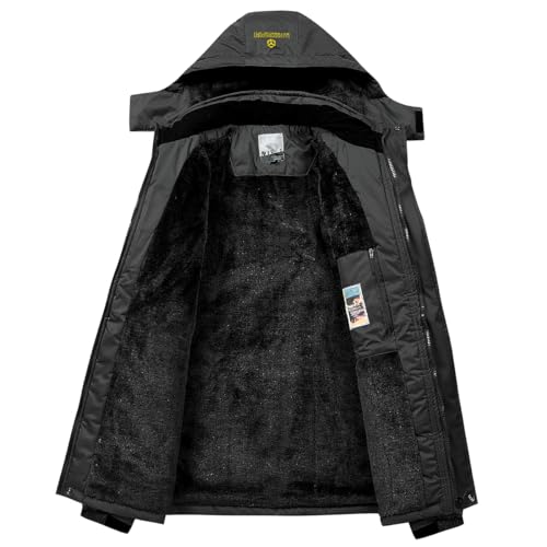 Men's Winter Ski Jacket Warm Fleece Waterproof Outdoor Mountain Hiking Windbreaker Hooded Snow Rain Coat - color: Black, size: X-Large