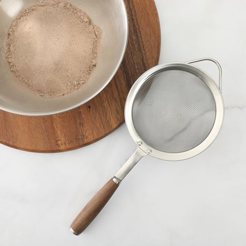 Sur La Table Kitchen Essential Stainless Steel W/Walnut Handle 5.5 Inch Mesh Strainer and Sifter