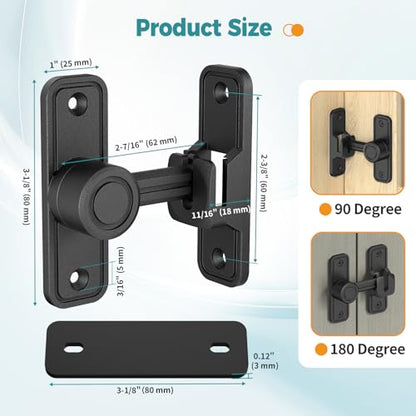 Barn Door Lock 2.4" 90/180 Flip Gate Latch, Black 1-Pack - color: Black-2 Pcs