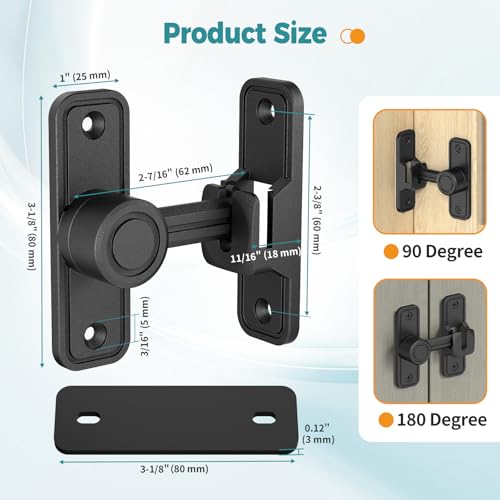 Barn Door Lock 2.4" 90/180 Flip Gate Latch, Black 4-Pack - color: Black-4 Pcs