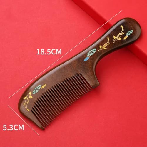Handmade wooden hair comb, natural sandalwood comb, anti-static wooden combs, with sandalwood fragrance, good for hair growth, suitable for ladies and girls. (handle comb) - color: handle comb