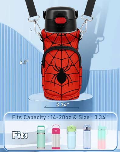 Miss Adola Water Bottle Carrier with Strap for Kids, 14-20 oz - color: Black Spider