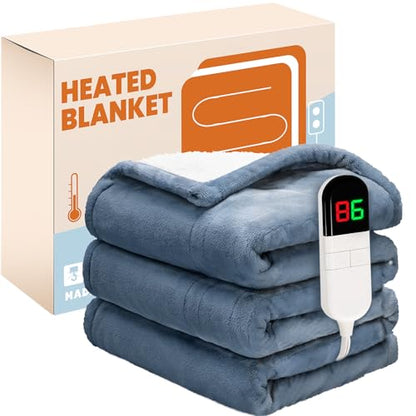 Electric Heated Blanket Throw 50"x60", 8 Heat leavls and 1-8H Auto Off | Fast Heating, Over-Heat Protection&ETL Certification, Soft Flannel Sherpa, Machine Washable, Suitable for Bed and Sofa - color: Blue, size: Throw-50" x 60"