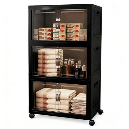 Collapsible Storage Bins with Lids&Wheels-192QT(48Gal) - size: Three-Layer with one Lid