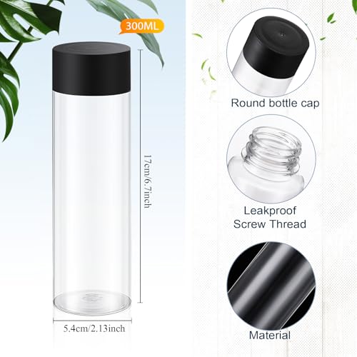Tanlade Clear PET Plastic Sensory Bottles Empty - color: Black Lid, size: 10 fl oz (300 ml)
