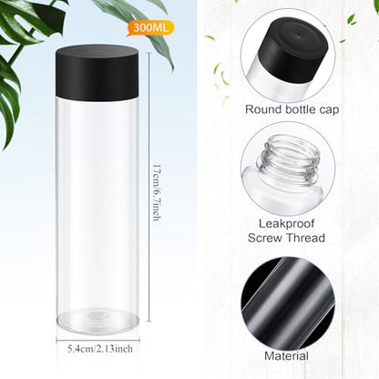Tanlade Clear PET Plastic Sensory Bottles Empty - color: Black Lid, size: 10 fl oz (300 ml)