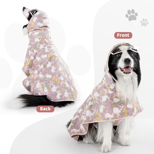 Dog Raincoat,Dog Rain Jacket Poncho with Hood and Leash Hole(Rabbit,M) | Windproof,Waterproof,Leash Loop,Adjustable,Rabbit Design - color: Pink, size: M(11-16lbs)