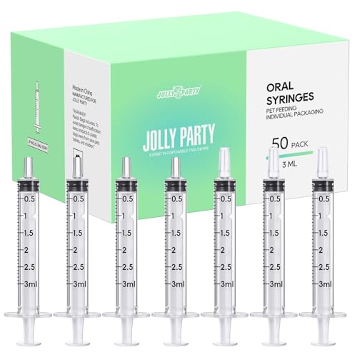 JOLLY PARTY 50Pack 3ml Syringes with Caps 3cc Small Oral Syringe Needleless - style: 3ml