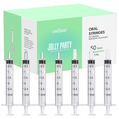 JOLLY PARTY 50Pack 3ml Syringes with Caps 3cc Small Oral Syringe Needleless - style: 3ml