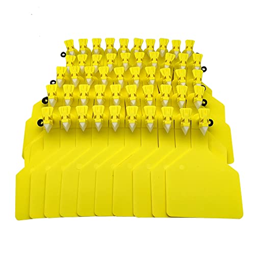50 Pcs Blank Cattle Ear Tags, TPU One-Piece Flexible Livestock | Ear Tags for Cow Sheep Goat Pig Hog Calf, Large Size Tagging Writable Animal Identification Tags Farm Supplies (Yellow) - color: Yellow