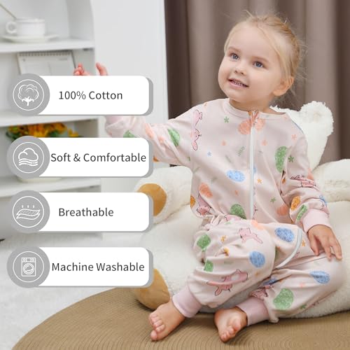 HAHASHOW Baby Cotton Long Sleeve Sleeping Bag Animal Triple Zipper Boys Girls Wearable Blanket With Legs for 6 Months-6T - color: Pink