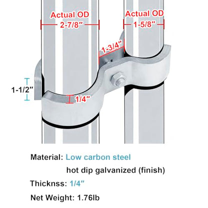 2 PCS Heavy Duty Chain Link Fence Panel Clamp for 2-7/8"OD x 1-5/8"OD Pipe