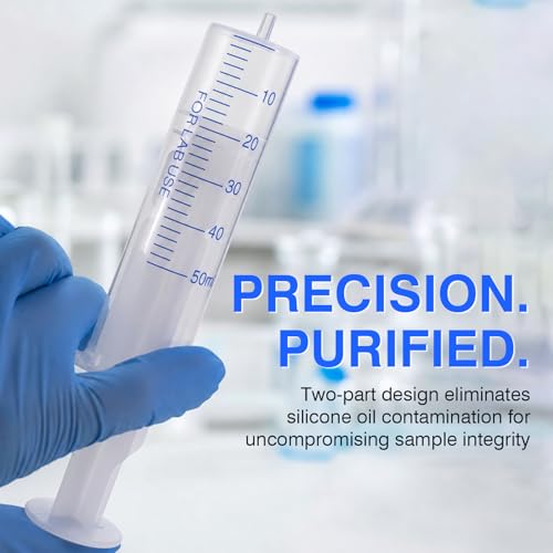 12 Pack 50ml Plastic Syringe for Liquid, Luer Slip, Used in Scientific Labs - size: 50ML