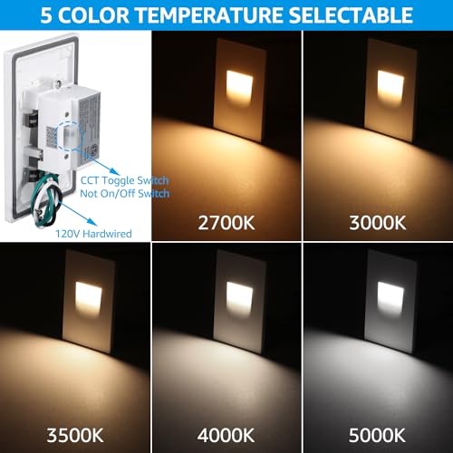 LEONLITE 6-Pack 5CCT 120V LED Step Lights, Vertical, White - color: White, size: 2.87 Inch