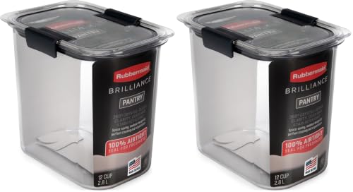 Rubbermaid Brilliance 12-Cup Airtight Food Storage Container,Perfect for Pantry Staples,Clear/Grey,(Pack of 2) - size: 12 Cup (Pack of 2)