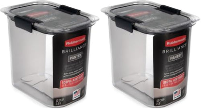 Rubbermaid Brilliance 12-Cup Airtight Food Storage Container,Perfect for Pantry Staples,Clear/Grey,(Pack of 2) - size: 12 Cup (Pack of 2)