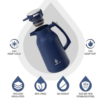 IDEUS Thermal Coffee Carafe 68oz, Beverage Dispenser Navy Blue - color: Navy Blue, size: 68 Ounces
