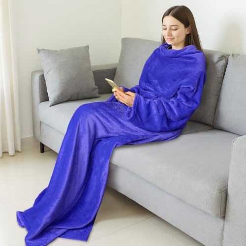 Catalonia Wearable Blanket with Sleeves for Women & Men, Fleece Wrap Throw - color: Blue