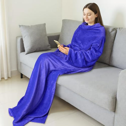 Catalonia Wearable Blanket with Sleeves for Women & Men, Fleece Wrap Throw - color: Blue