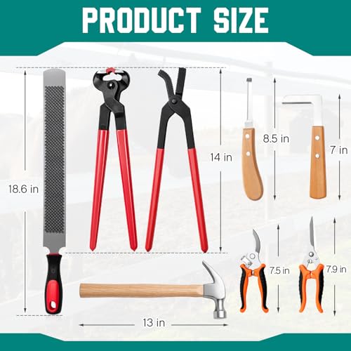 11 Pcs 14 Inch Farrier Tools Kit Horse Shoeing Tools Hoof Trimming Set with Storage Bag for Horses Cattle Sheep and Donkeys