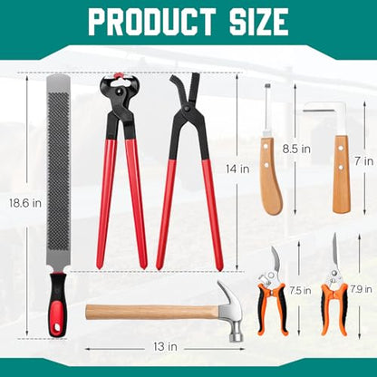 11 Pcs 14 Inch Farrier Tools Kit Horse Shoeing Tools Hoof Trimming Set with Storage Bag for Horses Cattle Sheep and Donkeys
