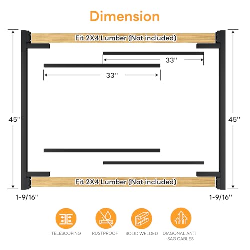 DIYHD 조절 가능한 풀 프레임 처짐 방지 게이트 키트, 너비 83.8cm-157.5cm(33인치-62인치)에 적합, 높이 1.2m(4피트~5피트) - color: 1팩, size: 33“~62” Wide,4'~5' High