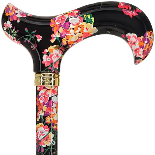 Royal RC Canes Walking Sticks for Men and Women - Stylish Designer Fashionable Adjustable Derby Canes - Lightweight Aluminum Cool Walking Sticks with HD Patterns - color: Black Midnight Floral