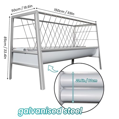 Goat Feeder, 92 Gallon Hay Feeder, Galvanized Steel Livestock Hay Feeder, Sheep Feeder Trough for Barn or Outdoor Use, Free Returns! - style: Galvanized Steel