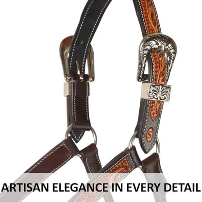 Schneiders McKenzie Padded Leather Ranch Halter for Horses | Premium Argentine Leather with Hand-Tooled Basketweave & Floral Design | Western Style & Comfort Fit