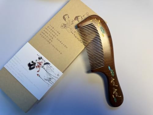 Handmade wooden hair comb, natural sandalwood comb, anti-static wooden combs, with sandalwood fragrance, good for hair growth, suitable for ladies and girls. (handle comb) - color: handle comb
