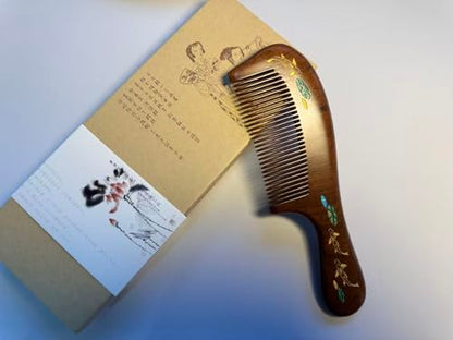 Handmade wooden hair comb, natural sandalwood comb, anti-static wooden combs, with sandalwood fragrance, good for hair growth, suitable for ladies and girls. (handle comb) - color: handle comb
