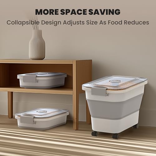 20-23 Lbs Dog Food Storage Container,Collapsible Dog Food Container | Pet Food Storage Container with Transparent Airtight Lid,Multifunctional for Dog Cat,Rice,Flour,Scoop and Small Container - color: Clear/23 lbs
