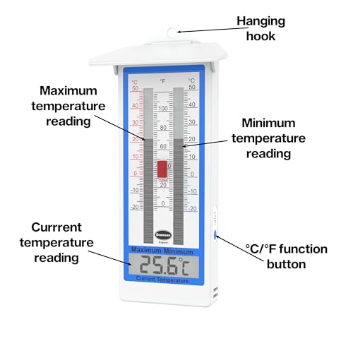 Digital Greenhouse Thermometer - Max Min Thermometer for Greenhouse or Garden, Maximum and Minimum Temperatures, Indoor Outdoor Accessory