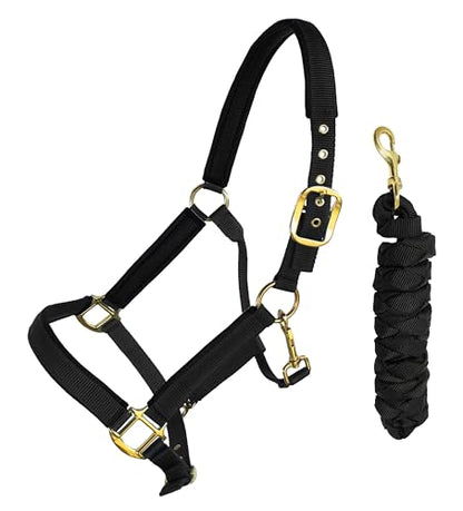Nylon Horse Neoprene Padded Halter Brass Hardware Horse Tack Equine 606173 - color: Black