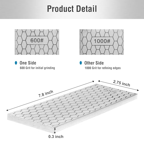 S SATC Diamond Sharpening Stone 2 Side Grit 600/1000 Diamond Plate Honing Stone 8-inch Hone Sharpener White - style: 600&1000Grit