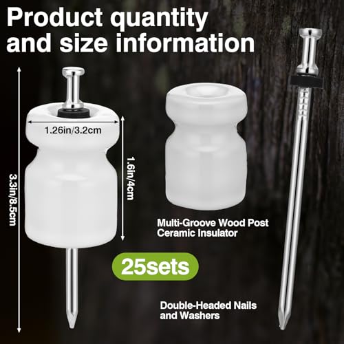 Pangda 25 Pack Porcelain Electric Fence Insulators, Lag Screw with Nails