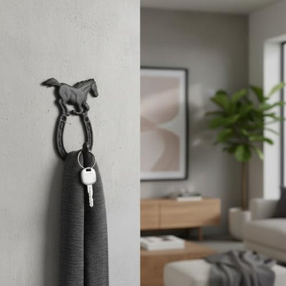 Comfy Hour 9.5 Inch Horseshoe Wall Hook, Running Horse Key Holder