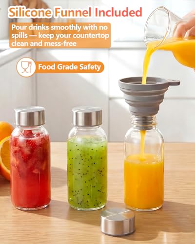 Zukro 8 oz Small Glass Juice Bottles with Stainless Steel Lids Leak Proof - color: silver lid - 4 pack