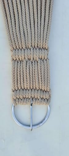 Horse Western 25 Strand Double Weave Mohair Roper Girth- Breathable Saddle Girth with Stainless Steel Buckles - color: Beige