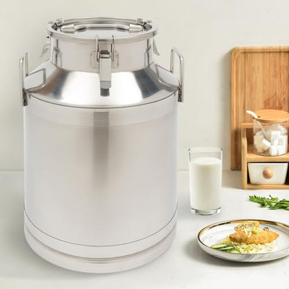 Milk Bucket 50L/13gal Stainless Steel Milk Transport Barrel with Lid, Heavy Duty Milk Jugs with 3 Sealing Clips and 2 Sturdy Handles for Oil, Milk, Coffee, Wine, Tea, Honey - size: 50L