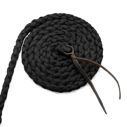 Jeffers Equine Braided Mule Tape Halter with 10' Detachable Lead Rope Set for Horses, 14 to 18 Hands - Stylish Design with Adjustable Poll Strap, Easy to Use Western Tack - Black - color: Black