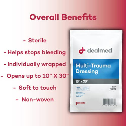 Dealmed Multi-Trauma Dressing - 10" x 30" Sterile Emergency Pad - 10 Count - size: Pack of 10, style: 10" x 30"
