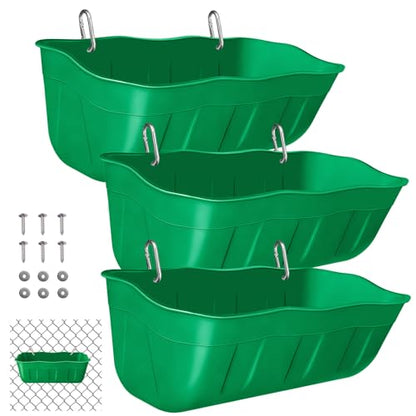 Chicken Feeder Waterer,Hanging Goat Feeders,Feed Trough 3.5 Quart 3 Pack,Hanging Fence Feed Trough for Poultry Livestock,Green - color: Green, size: 3.5 Quart (3 Pack)