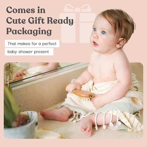 Ullabelle 4 Piece Wooden Baby Hair Brush and Comb Set for Newborns & Toddlers in Chic Gift Box - Ultra Soft Natural Goat Hair and Wood Baby Brush Set Prevents Cradle Cap - Perfect Registry Gift (Pink) - color: Pink