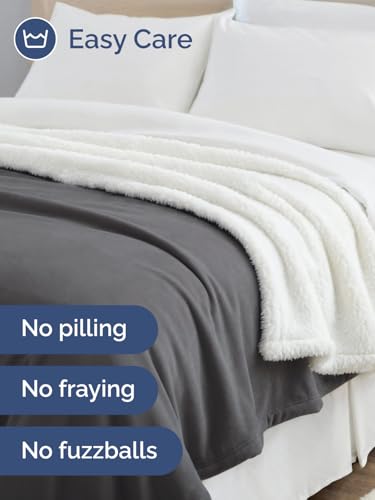 Sherpa Fleece Blanket Full Size - Reversible Blanket - Dark Grey, 84" x 90" - color: 01 - Dark Grey, size: Full (84" X 90")